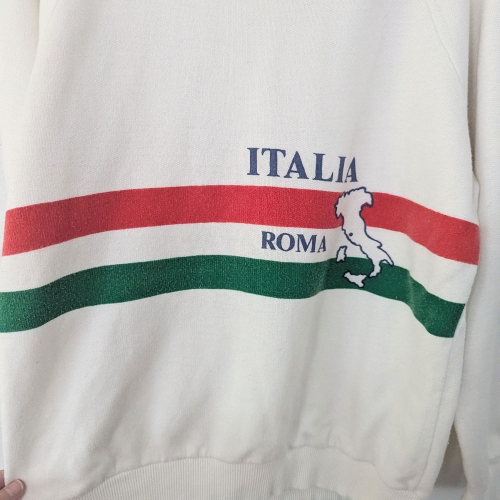 Vintage 90s Italia Roma Graphic Pullover Sweatshirt Italy White Size Medium M - Picture 5 of 8